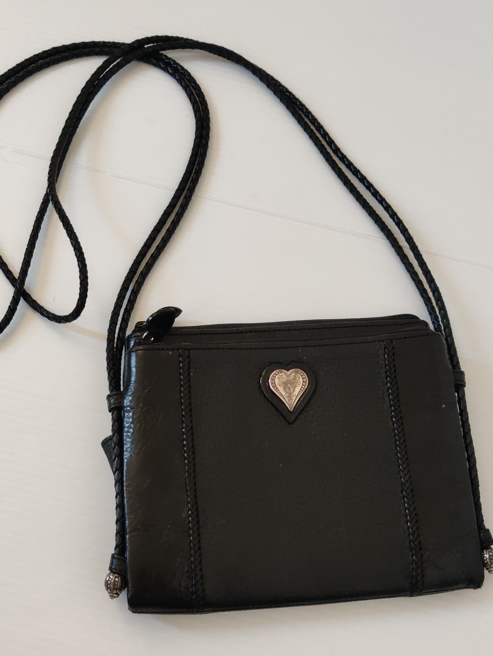 Brighton Black Leather Crossbody Bag with Heart Accent